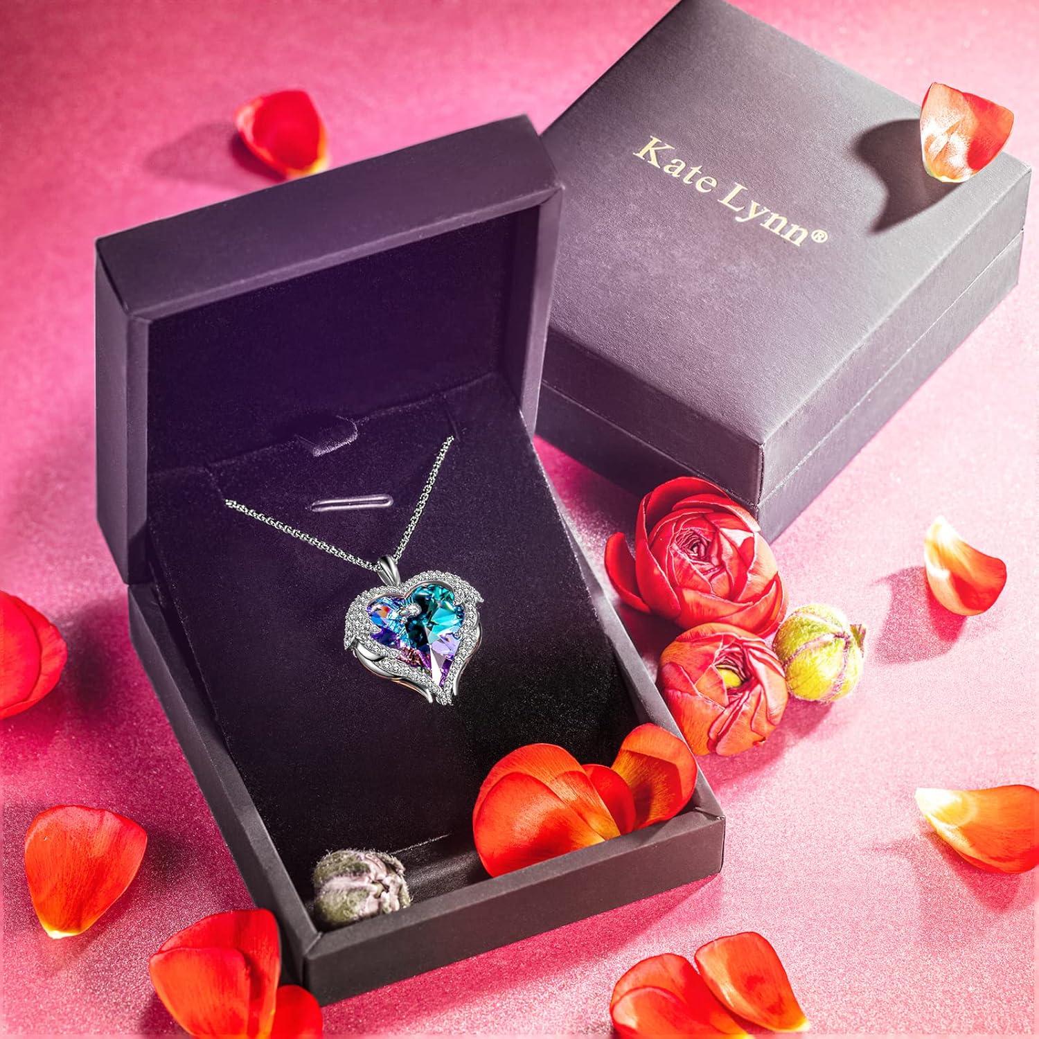 imageKate Lynn Angel Wings Heart Necklaces for Women Birthday Anniversay Christmas Gifts for Mom Wife Daughter Girfriend Symbol of Love Protection and Eternal HopePurple Light