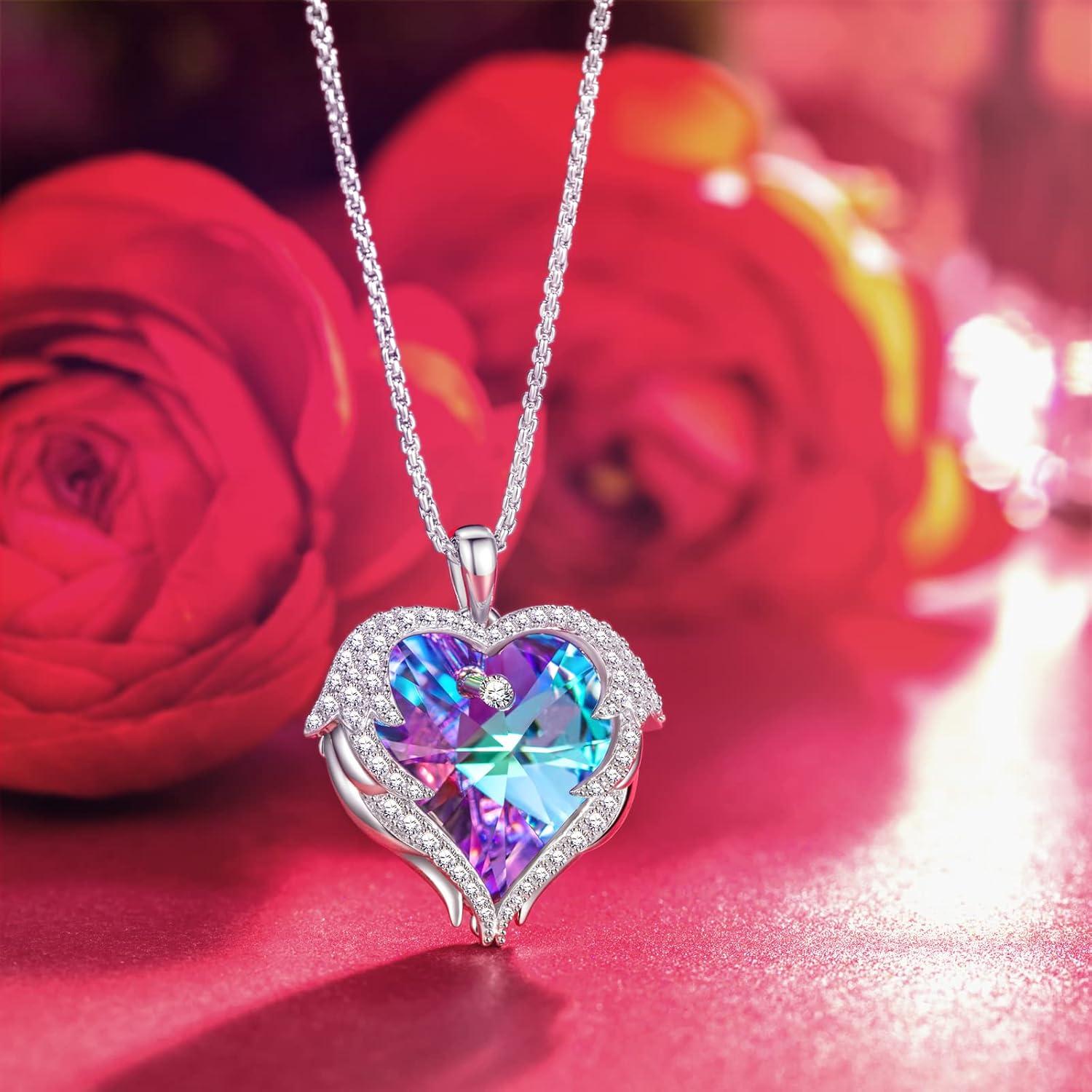 imageKate Lynn Angel Wings Heart Necklaces for Women Birthday Anniversay Christmas Gifts for Mom Wife Daughter Girfriend Symbol of Love Protection and Eternal HopePurple Light