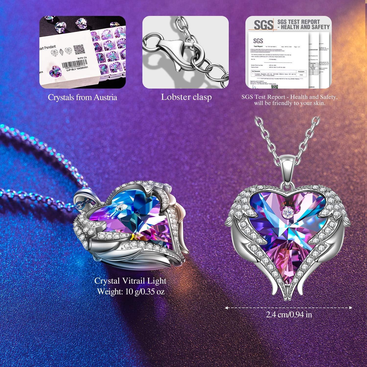 imageKate Lynn Angel Wings Heart Necklaces for Women Birthday Anniversay Christmas Gifts for Mom Wife Daughter Girfriend Symbol of Love Protection and Eternal HopePurple Light