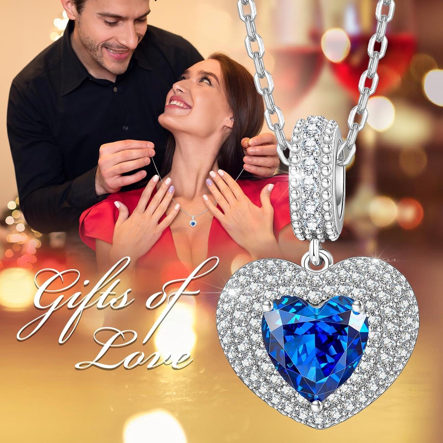 imageKate Lynn Eternal Love Heart Necklaces for Women White Gold Plated SilverBrass with Iceflower Zircons Birthday amp Anniversary Jewelry Gifts for HerSapphire Blue