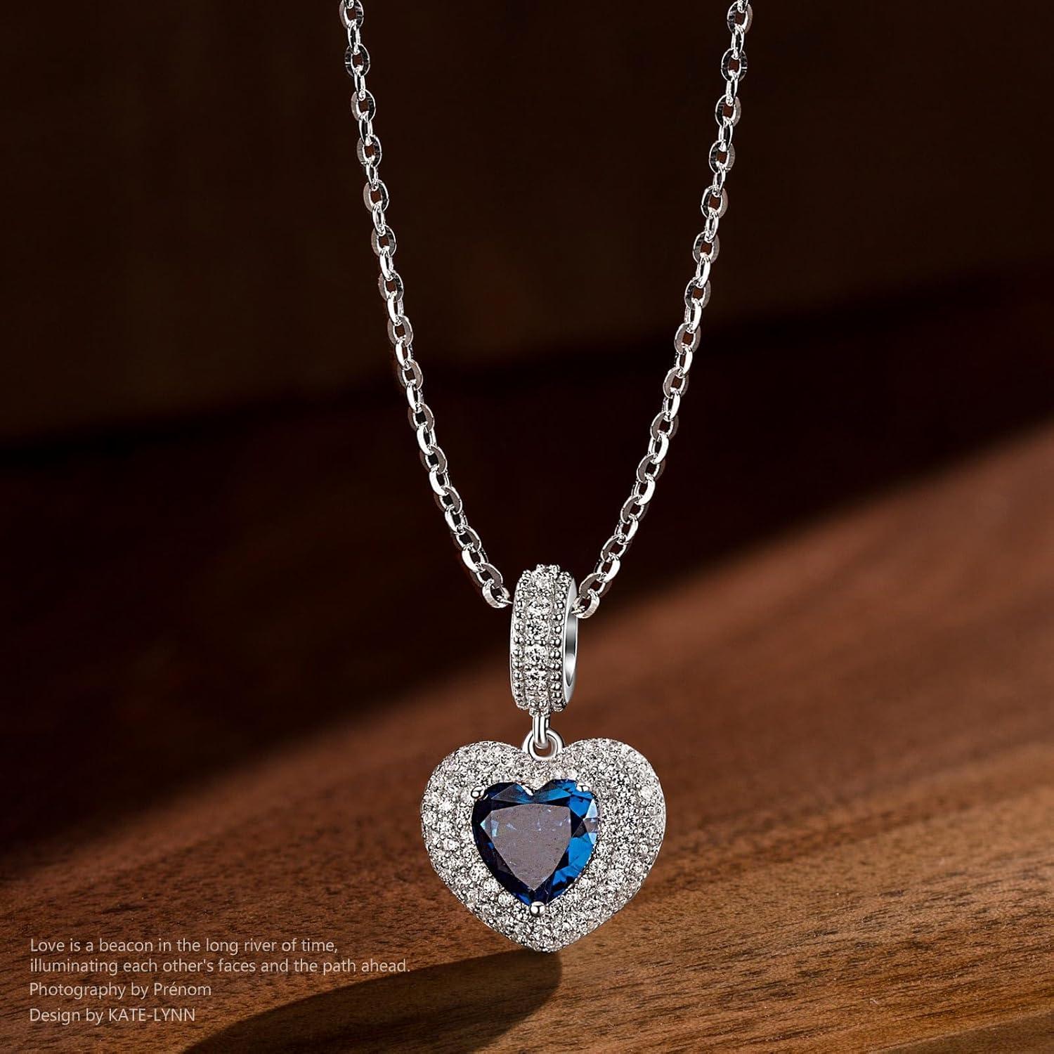 imageKate Lynn Eternal Love Heart Necklaces for Women White Gold Plated SilverBrass with Iceflower Zircons Birthday amp Anniversary Jewelry Gifts for HerSapphire Blue