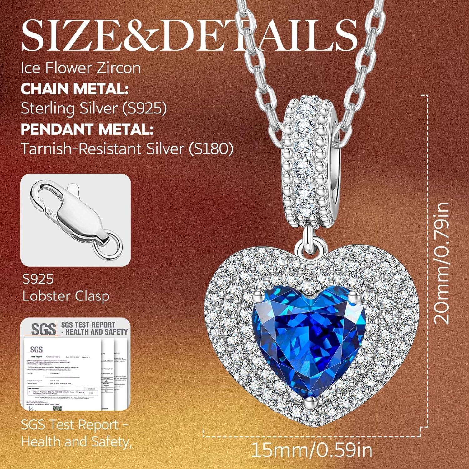 imageKate Lynn Eternal Love Heart Necklaces for Women White Gold Plated SilverBrass with Iceflower Zircons Birthday amp Anniversary Jewelry Gifts for HerSilver Sapphire Blue