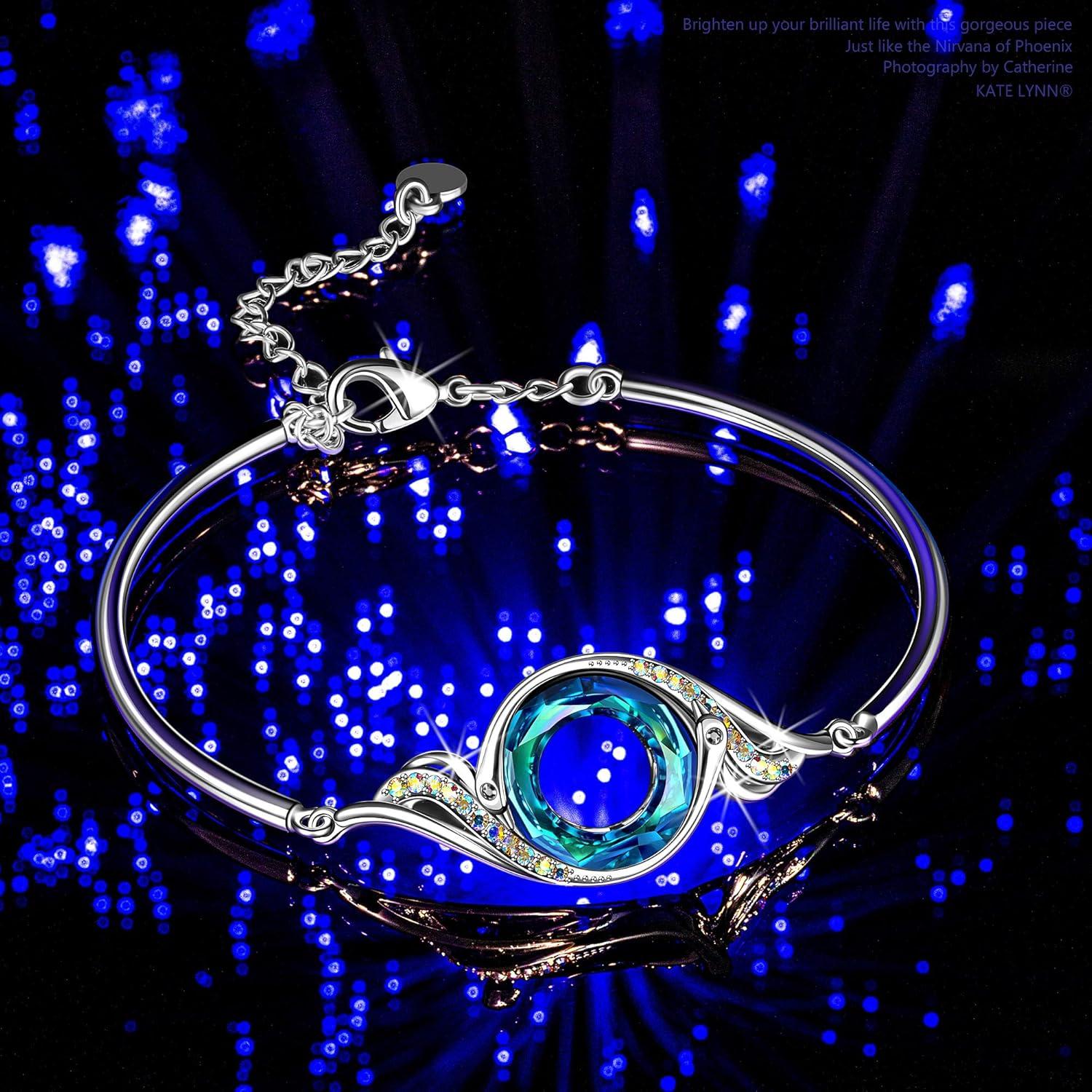imageKate Lynn Rise From the Ashes Phoenix Bracelet Made with Crystals from Austria Adjustable Bangle Bracelet for Women 72 Packaged with Jewelry Box Birthday Gift for Women Symbol of Luck and RenewalBermuda Blue