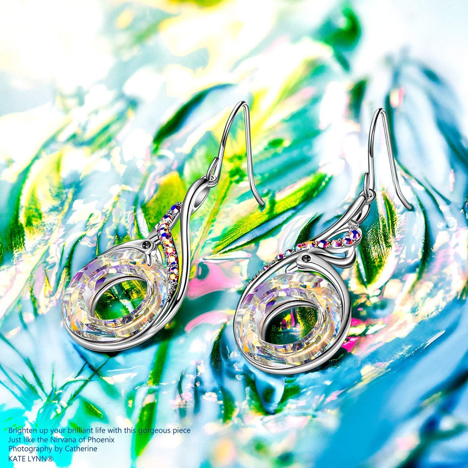 imageKate Lynn Rise From the Ashes Phoenix Earrings Sterling Silver Dangle Earrings with Crystals from Austria Birthday Gift with Jewelry Box Symbol of Luck and RenewalAurore Boreale