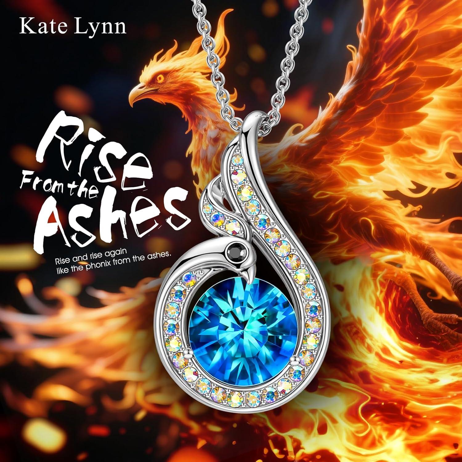 imageKate Lynn Rise From the Ashes Phoenix Necklaces for Women White Gold Plated Crystal Jewelry Birthday Gift for Women Symbol of Luck and Renewal 182 inch Packaged with Jewelry BoxCrystal Light Sapphire Sterling Silver