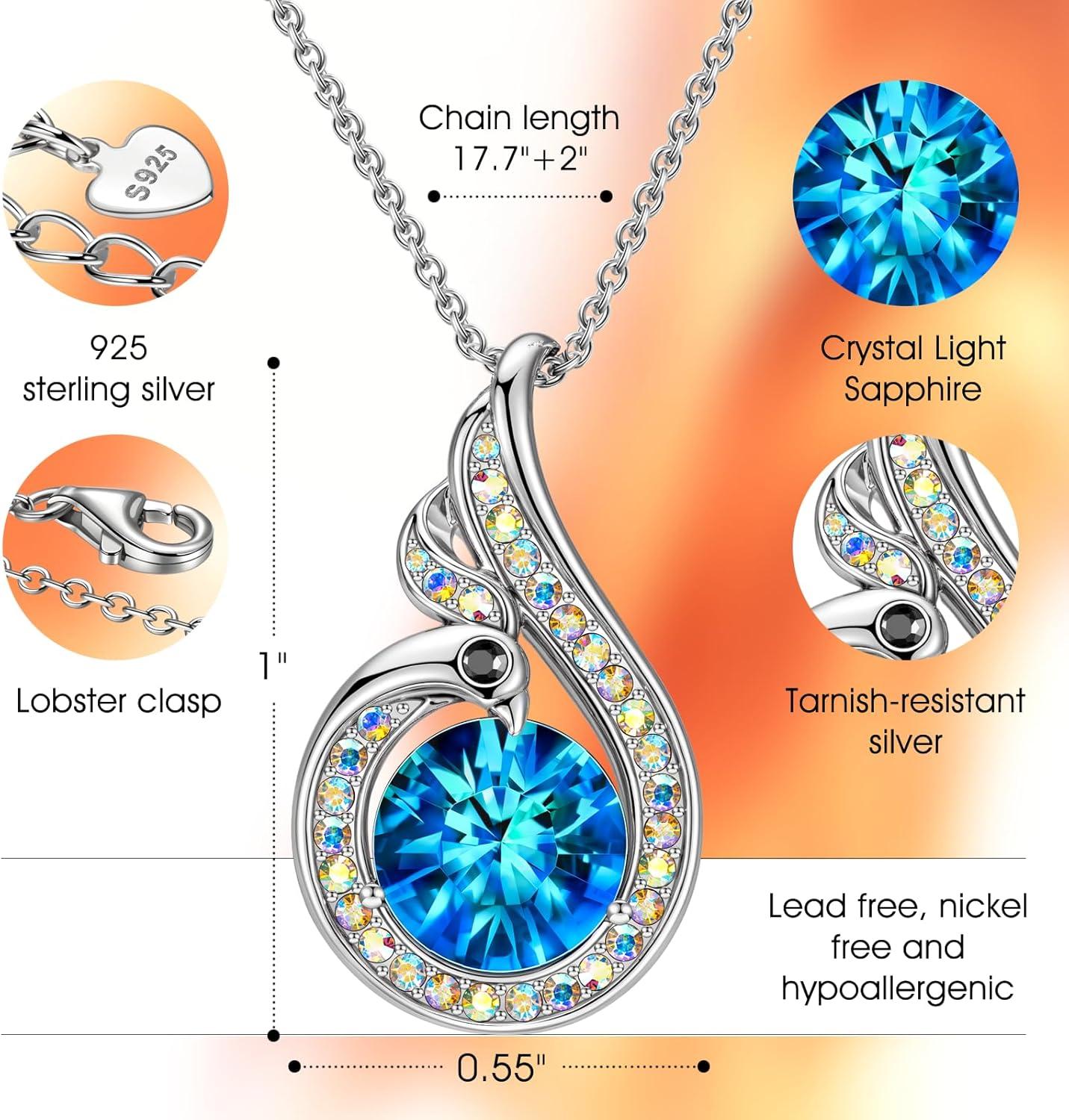 imageKate Lynn Rise From the Ashes Phoenix Necklaces for Women White Gold Plated Crystal Jewelry Birthday Gift for Women Symbol of Luck and Renewal 182 inch Packaged with Jewelry BoxCrystal Light Sapphire Sterling Silver