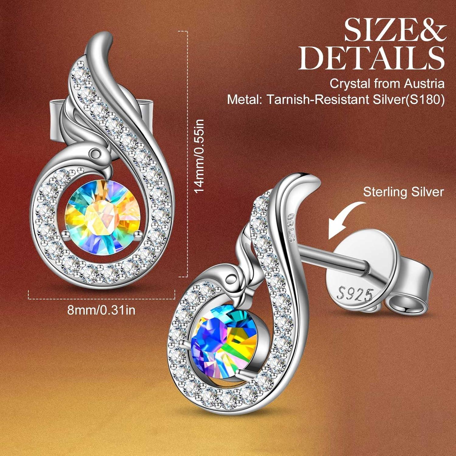 imageKate Lynn Rise From the Ashes Sterling Silver Phoenix Earrings Stud Earrings with Crystals from Austria Packaged with Jewelry Box Birthday Gifts for Women Symbol of Luck and RenewalAurore Boreale