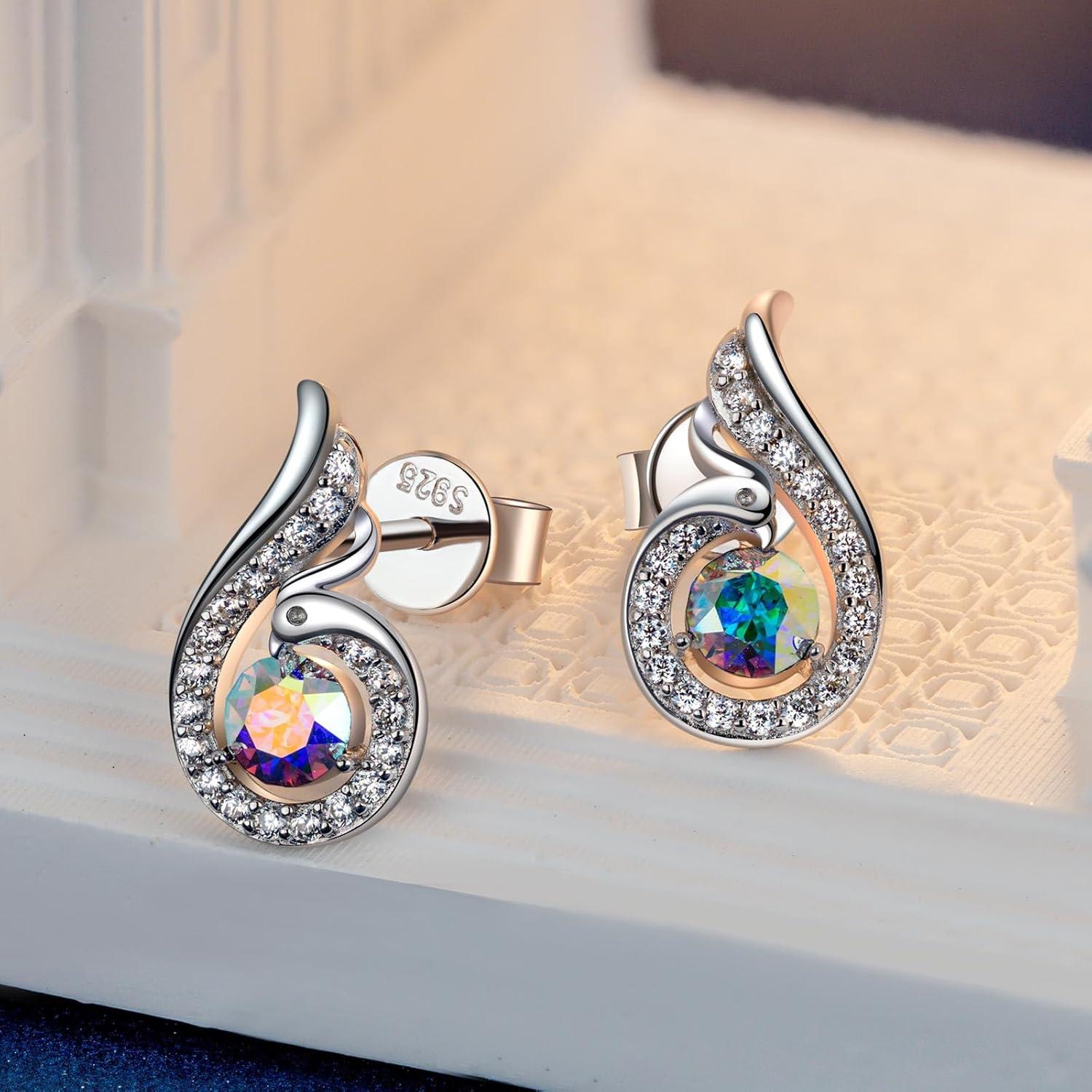 imageKate Lynn Rise From the Ashes Sterling Silver Phoenix Earrings Stud Earrings with Crystals from Austria Packaged with Jewelry Box Birthday Gifts for Women Symbol of Luck and RenewalAurore Boreale