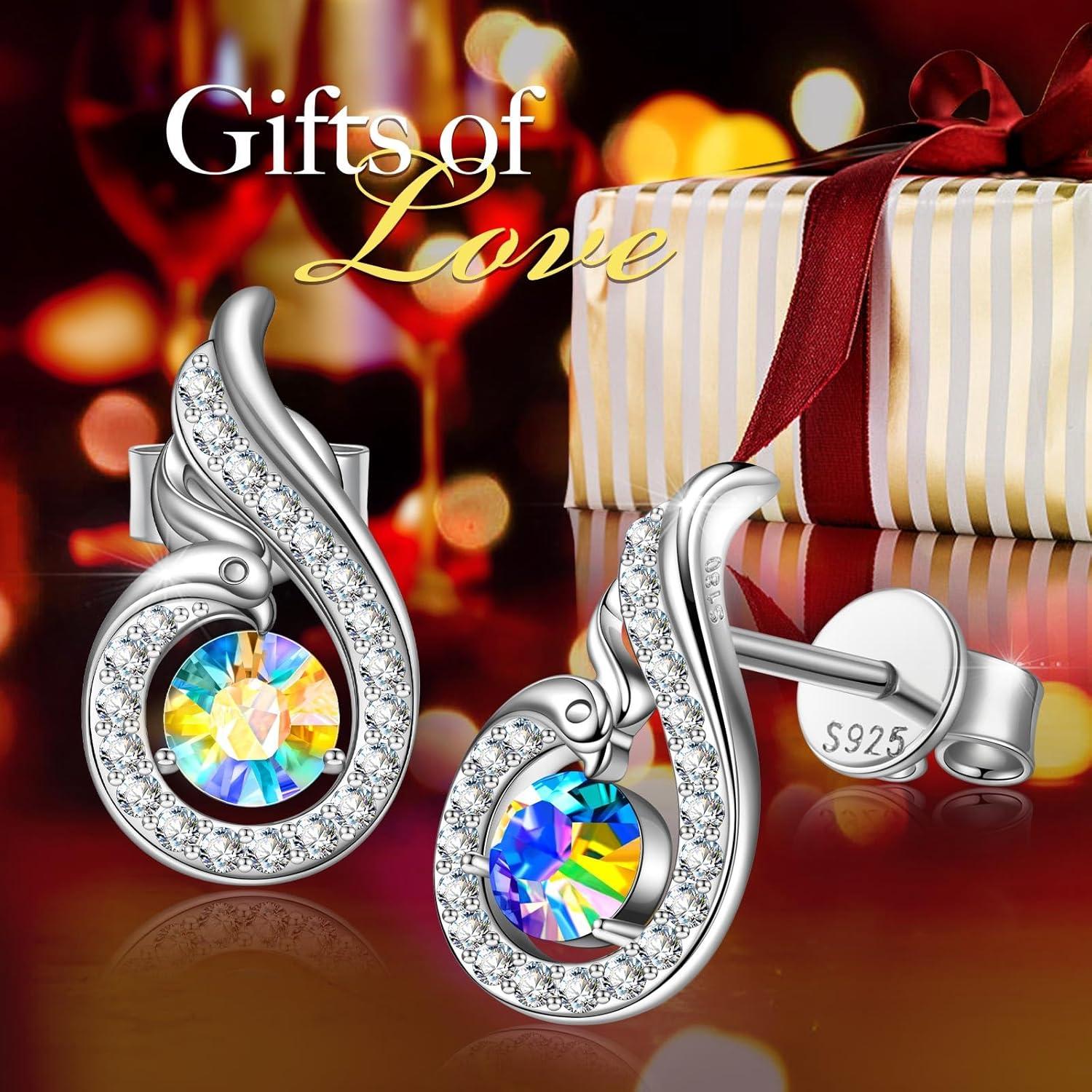 imageKate Lynn Rise From the Ashes Sterling Silver Phoenix Earrings Stud Earrings with Crystals from Austria Packaged with Jewelry Box Birthday Gifts for Women Symbol of Luck and RenewalAurore Boreale