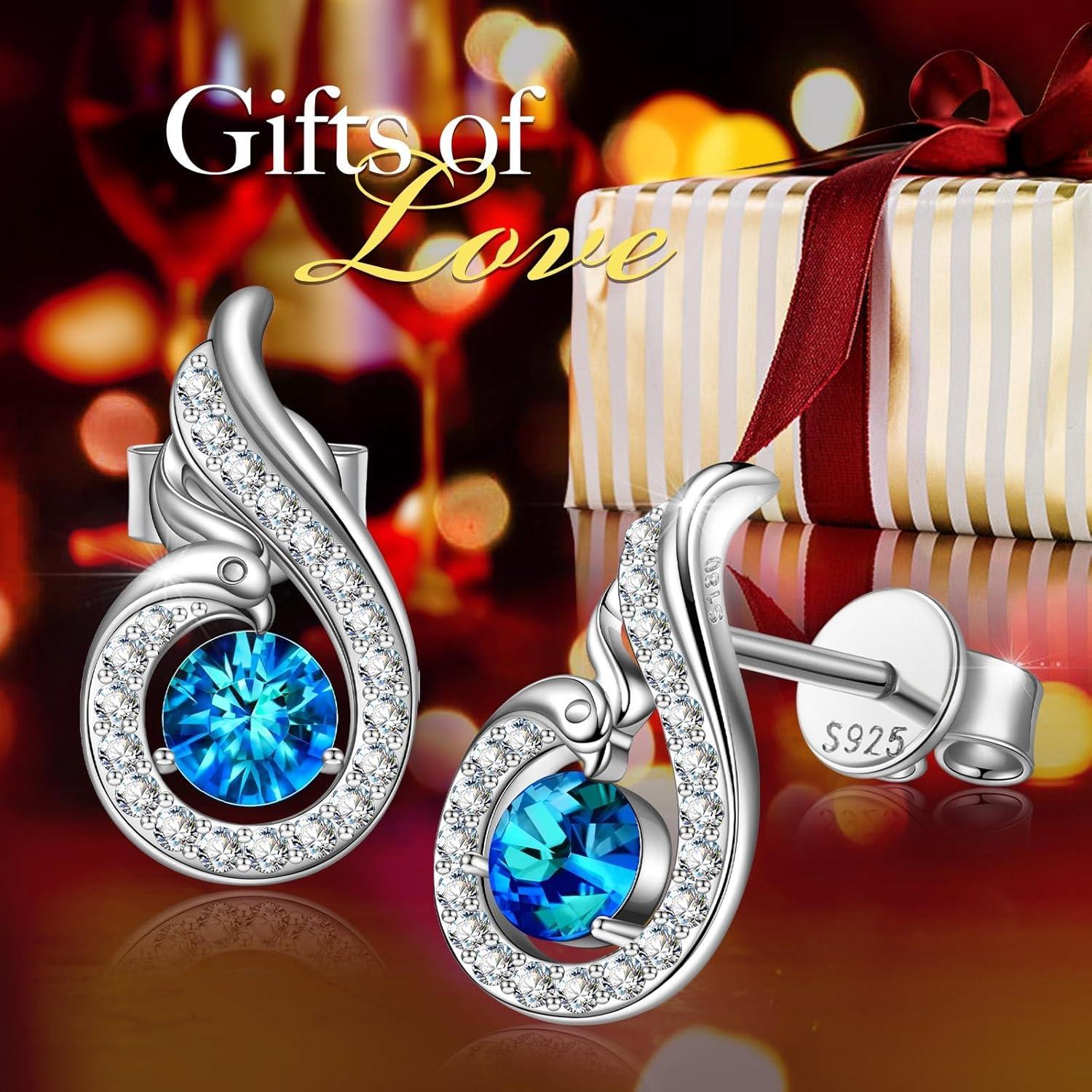 imageKate Lynn Rise From the Ashes Sterling Silver Phoenix Earrings Stud Earrings with Crystals from Austria Packaged with Jewelry Box Birthday Gifts for Women Symbol of Luck and RenewalBlue