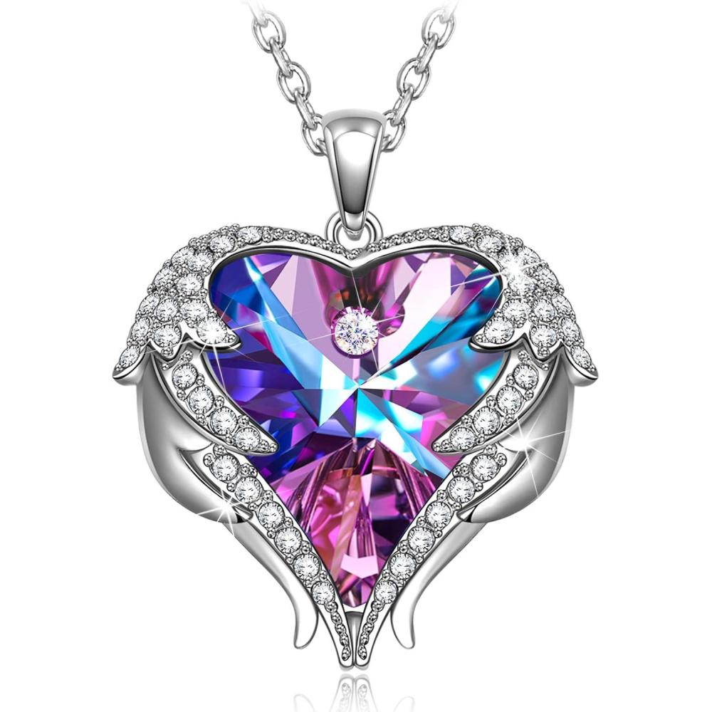imageKate Lynn Angel Wings Heart Necklaces for Women Birthday Anniversay Christmas Gifts for Mom Wife Daughter Girfriend Symbol of Love Protection and Eternal HopePurple Light