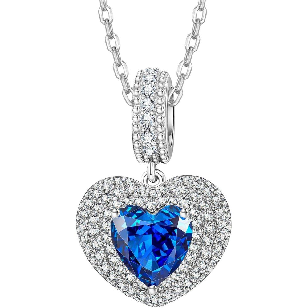 imageKate Lynn Eternal Love Heart Necklaces for Women White Gold Plated SilverBrass with Iceflower Zircons Birthday amp Anniversary Jewelry Gifts for HerSilver Sapphire Blue