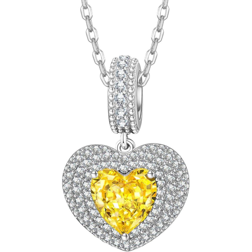 imageKate Lynn Eternal Love Heart Necklaces for Women White Gold Plated SilverBrass with Iceflower Zircons Birthday amp Anniversary Jewelry Gifts for HerSilver Citrine Yellow