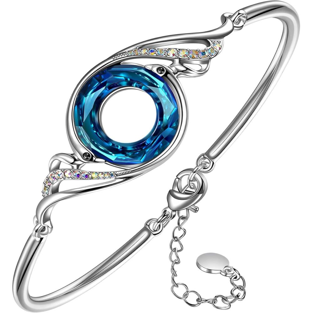 imageKate Lynn Rise From the Ashes Phoenix Bracelet Made with Crystals from Austria Adjustable Bangle Bracelet for Women 72 Packaged with Jewelry Box Birthday Gift for Women Symbol of Luck and RenewalBermuda Blue