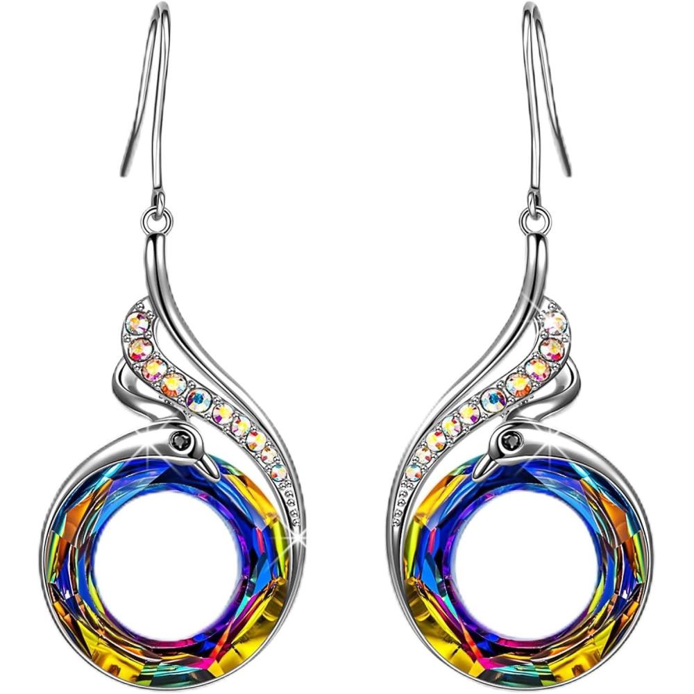 imageKate Lynn Rise From the Ashes Phoenix Earrings Sterling Silver Dangle Earrings with Crystals from Austria Birthday Gift with Jewelry Box Symbol of Luck and RenewalVolcano