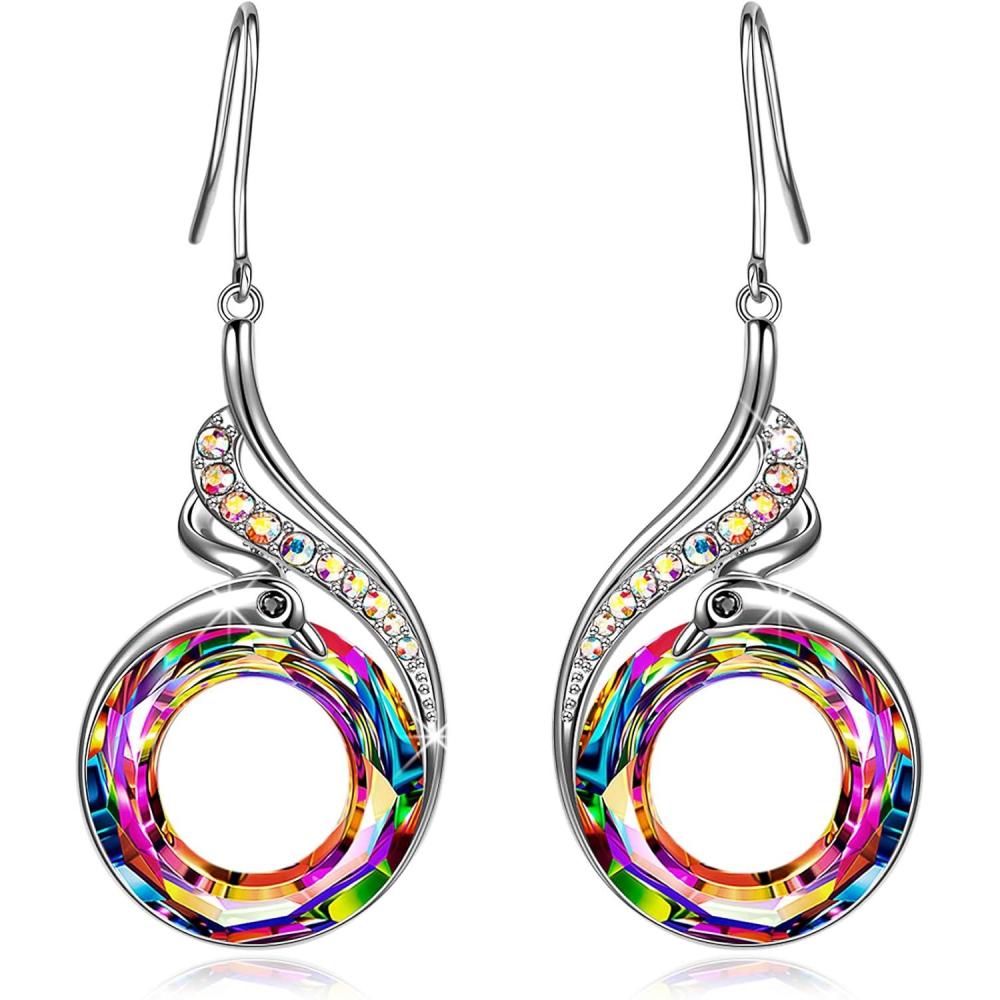 imageKate Lynn Rise From the Ashes Phoenix Earrings Sterling Silver Dangle Earrings with Crystals from Austria Birthday Gift with Jewelry Box Symbol of Luck and RenewalIridescence