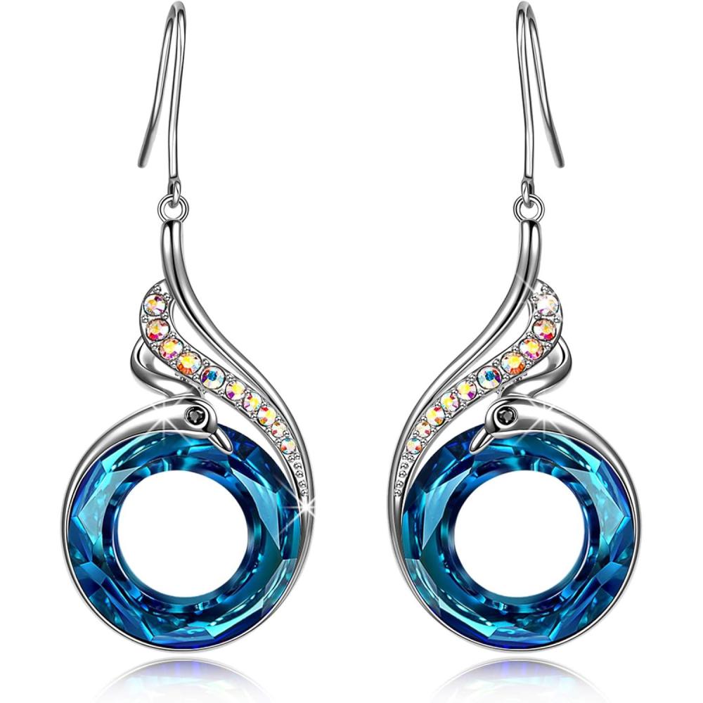 imageKate Lynn Rise From the Ashes Phoenix Earrings Sterling Silver Dangle Earrings with Crystals from Austria Birthday Gift with Jewelry Box Symbol of Luck and RenewalBermuda Blue