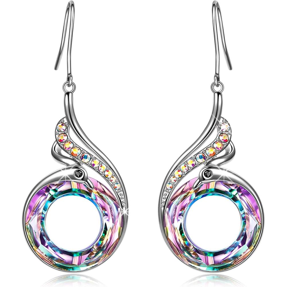 imageKate Lynn Rise From the Ashes Phoenix Earrings Sterling Silver Dangle Earrings with Crystals from Austria Birthday Gift with Jewelry Box Symbol of Luck and RenewalPurple Light
