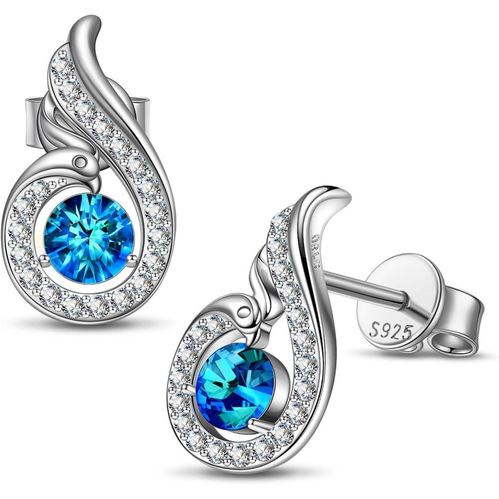 imageKate Lynn Rise From the Ashes Sterling Silver Phoenix Earrings Stud Earrings with Crystals from Austria Packaged with Jewelry Box Birthday Gifts for Women Symbol of Luck and RenewalBlue