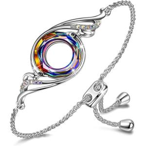 Kate Lynn ♥ Rise From the Ashes Phoenix Bracelet Made with Crystals from Austria, Adjustable Slider Bracelet for Women, Packaged with Jewelry Box, Birthday Gift for Women, Symbol of Luck and Renewal(Volcano – Sterling Silver)