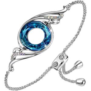 Kate Lynn ♥ Rise From the Ashes Phoenix Bracelet Made with Crystals from Austria, Adjustable Slider Bracelet for Women, Packaged with Jewelry Box, Birthday Gift for Women, Symbol of Luck and Renewal(Bermuda Blue)