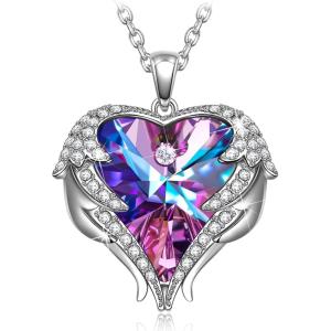 Kate Lynn Angel Wings Heart Necklaces for Women, Birthday Anniversay Christmas Gifts for Mom Wife Daughter Girfriend, Symbol of Love, Protection and Eternal Hope(Purple Light)