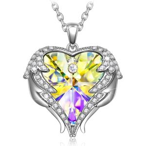 Kate Lynn Angel Wings Heart Necklaces for Women, Birthday Anniversay Christmas Gifts for Mom Wife Daughter Girfriend, Symbol of Love, Protection and Eternal Hope(Aurore Boreale)