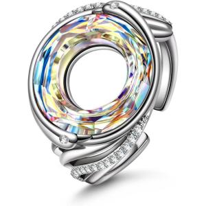 Kate Lynn “Rise From the Ashes Adjustable Phoenix Rings Made with Crystals from Austria, Packaged with Jewelry Box, Birthday Gift Christmas Gift for Women, Symbol of Luck and Renewal(Aurore Boreale)