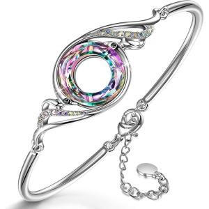 Kate Lynn “Rise From the Ashes” Phoenix Bracelet Made with Crystals from Austria, Adjustable Bangle Bracelet for Women 7″+2″, Packaged with Jewelry Box, Birthday Gift for Women, Symbol of Luck and Renewal(Purple Light)