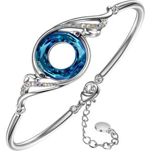 Kate Lynn “Rise From the Ashes” Phoenix Bracelet Made with Crystals from Austria, Adjustable Bangle Bracelet for Women 7″+2″, Packaged with Jewelry Box, Birthday Gift for Women, Symbol of Luck and Renewal(Bermuda Blue)