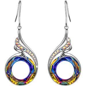 Kate Lynn “Rise From the Ashes” Phoenix Earrings, Sterling Silver Dangle Earrings with Crystals from Austria, Birthday Gift with Jewelry Box, Symbol of Luck and Renewal(Volcano)