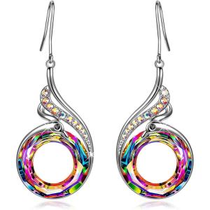 Kate Lynn “Rise From the Ashes” Phoenix Earrings, Sterling Silver Dangle Earrings with Crystals from Austria, Birthday Gift with Jewelry Box, Symbol of Luck and Renewal(Iridescence)