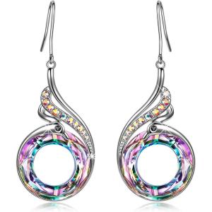 Kate Lynn “Rise From the Ashes” Phoenix Earrings, Sterling Silver Dangle Earrings with Crystals from Austria, Birthday Gift with Jewelry Box, Symbol of Luck and Renewal(Purple Light)
