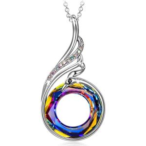 Kate Lynn “Rise From the Ashes Phoenix Necklace Made with Crystals from Austria, 18″+2” Necklace, Packaged with Jewelry Box, Birthday Gift for Women, Symbol of Luck and Renewal(Volcano – Sterling Silver)