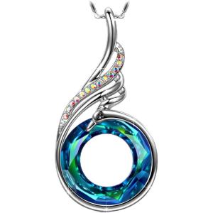 Kate Lynn “Rise From the Ashes Phoenix Necklace Made with Crystals from Austria, 18″+2” Necklace, Packaged with Jewelry Box, Birthday Gift for Women, Symbol of Luck and Renewal(Bermuda Blue)