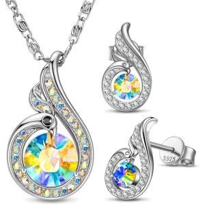 Kate Lynn Rise From the Ashes Phoenix Necklace & Earrings Set, Jewelry Gifts for Women