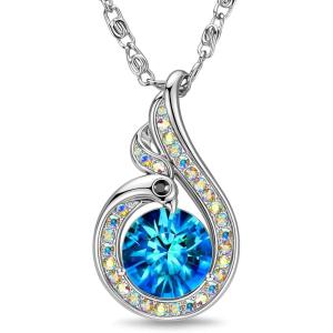 Kate Lynn Rise From the Ashes Phoenix Necklaces for Women, White Gold Plated Crystal Jewelry, Birthday Gift for Women, Symbol of Luck and Renewal, 18+2 inch, Packaged with Jewelry Box(Crystal Light Sapphire)