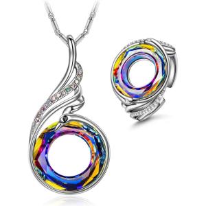Kate Lynn Rise From the Ashes Phoenix Necklace & Ring Set, Symbol of Luck and Renewal