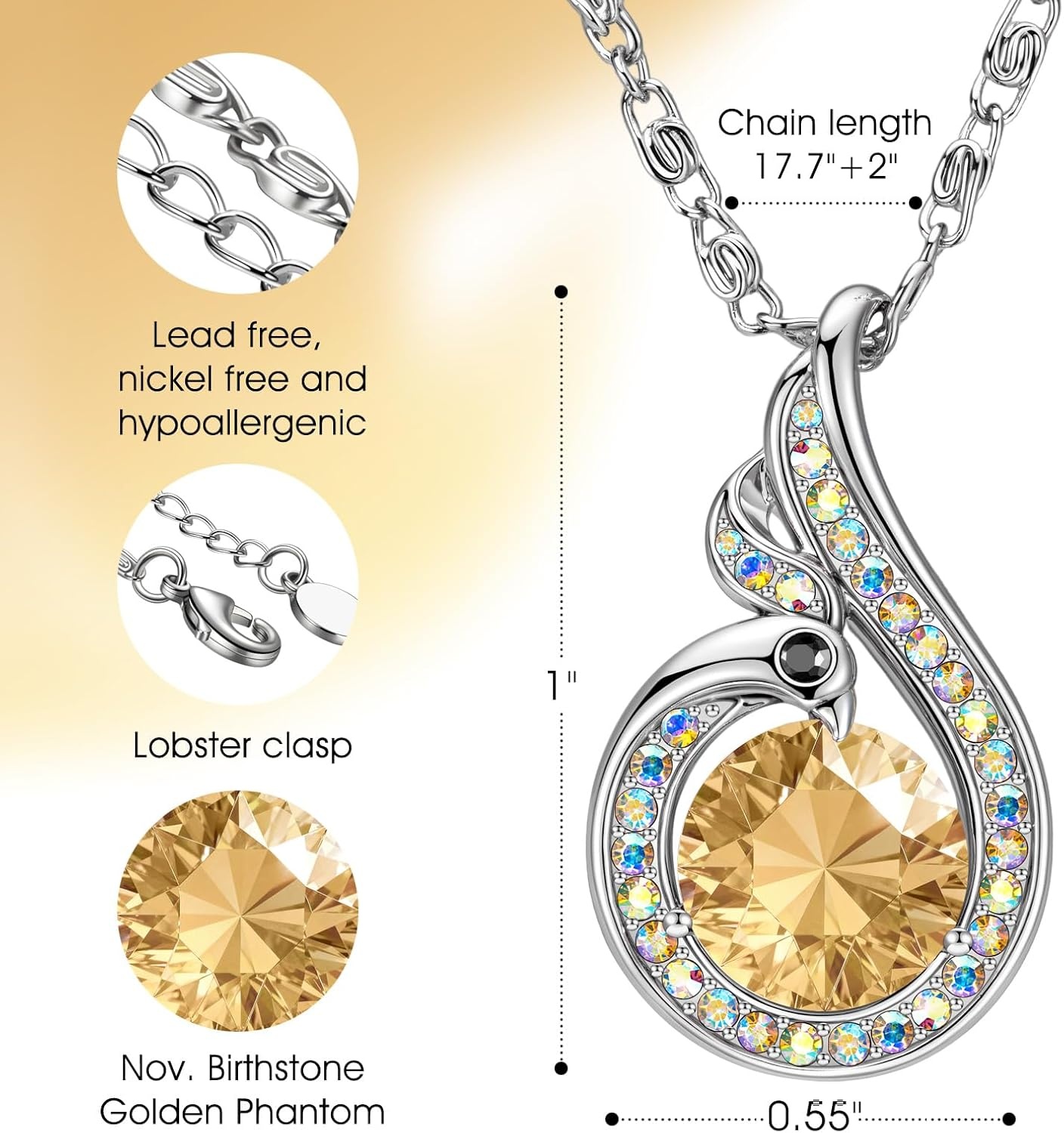 image:imageKate Lynn Birthstone Rise From the Ashes Phoenix Necklaces for Women White Gold Plated amp Crystals from Austria Birthday Gift for Women Symbol of Luck and Renewal11NovGolden Phantom