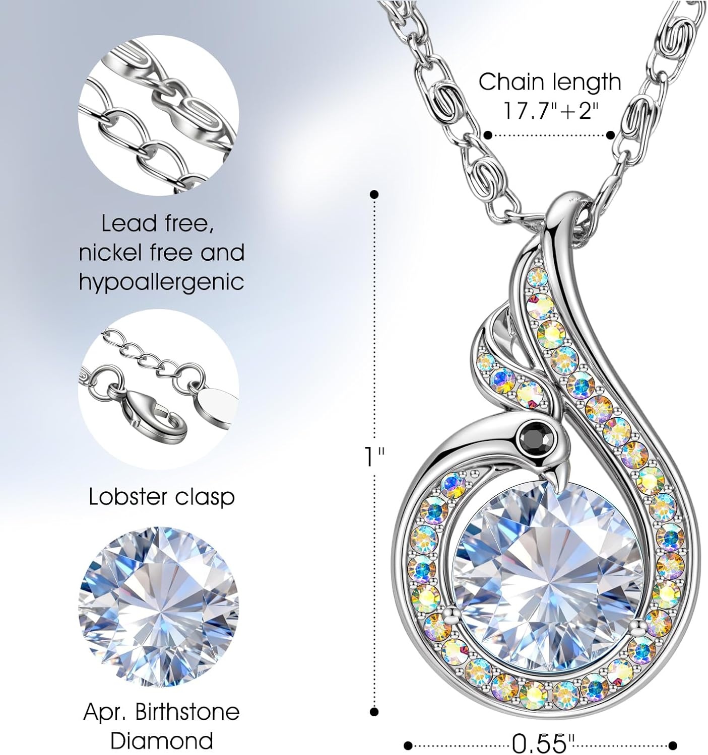 image:imageKate Lynn Birthstone Rise From the Ashes Phoenix Necklaces for Women White Gold Plated amp Crystals from Austria Birthday Gift for Women Symbol of Luck and Renewal04AprDiamond