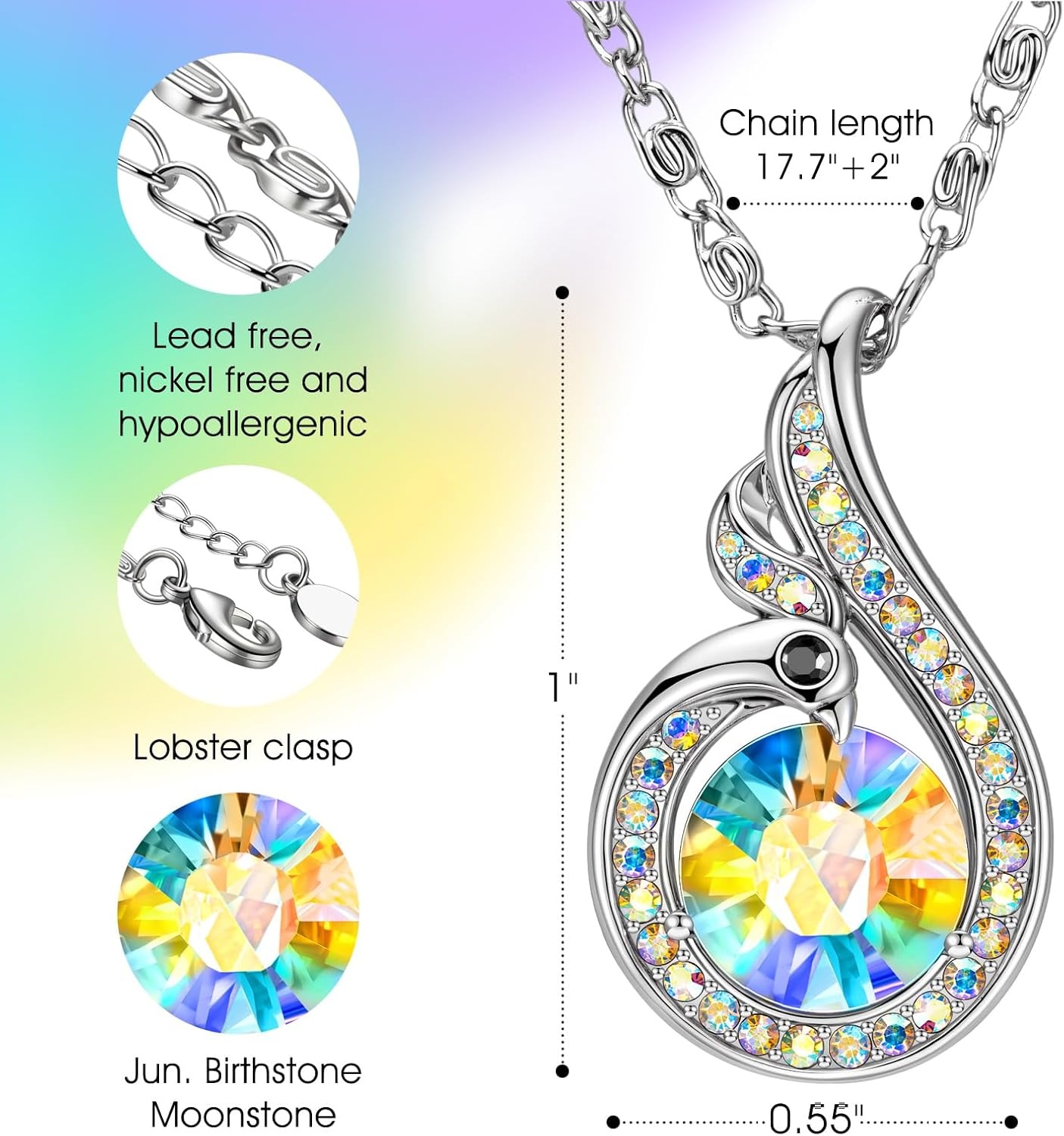 image:imageKate Lynn Birthstone Rise From the Ashes Phoenix Necklaces for Women White Gold Plated amp Crystals from Austria Birthday Gift for Women Symbol of Luck and Renewal06JunMoonstone