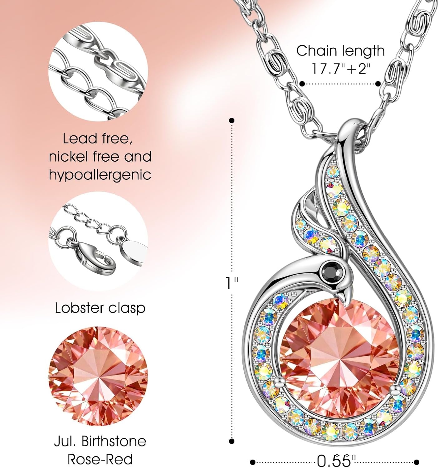 image:imageKate Lynn Birthstone Rise From the Ashes Phoenix Necklaces for Women White Gold Plated amp Crystals from Austria Birthday Gift for Women Symbol of Luck and Renewal07JulRoseRed