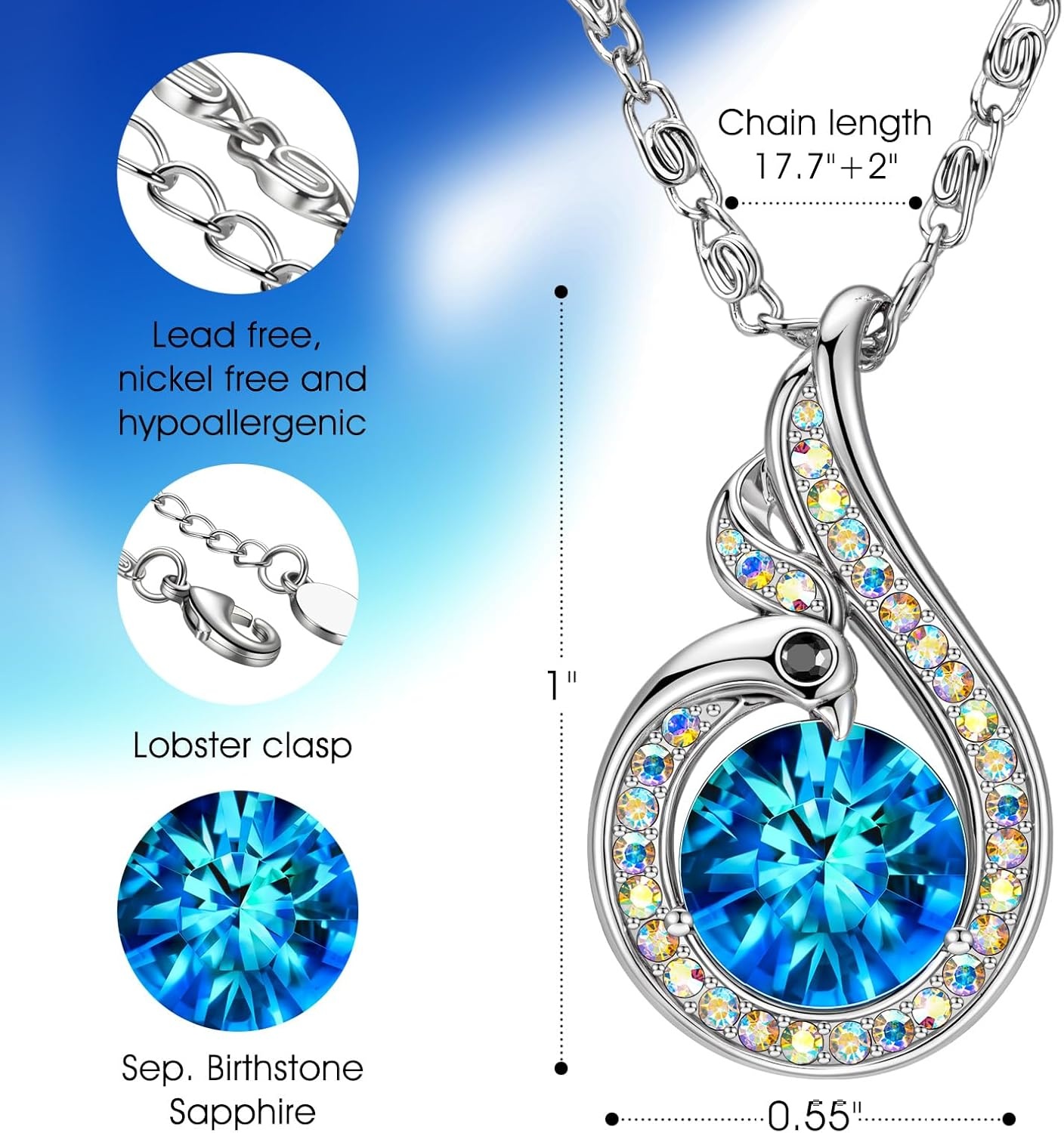 image:imageKate Lynn Birthstone Rise From the Ashes Phoenix Necklaces for Women White Gold Plated amp Crystals from Austria Birthday Gift for Women Symbol of Luck and Renewal09SepSapphire