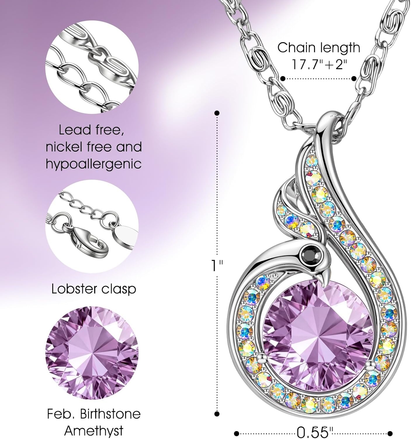 image:imageKate Lynn Birthstone Rise From the Ashes Phoenix Necklaces for Women White Gold Plated amp Crystals from Austria Birthday Gift for Women Symbol of Luck and Renewal02FebAmethyst