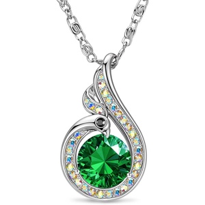 Kate Lynn Birthstone Rise From the Ashes Phoenix Necklaces for Women, White Gold Plated & Crystals from Austria, Birthday Gift for Women, Symbol of Luck and Renewal(05-May-Emerald)