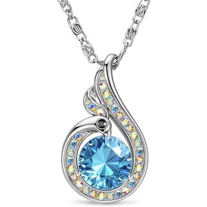 Kate Lynn Birthstone Rise From the Ashes Phoenix Necklaces for Women, White Gold Plated & Crystals from Austria, Birthday Gift for Women, Symbol of Luck and Renewal(03-Mar-Aquamarine)